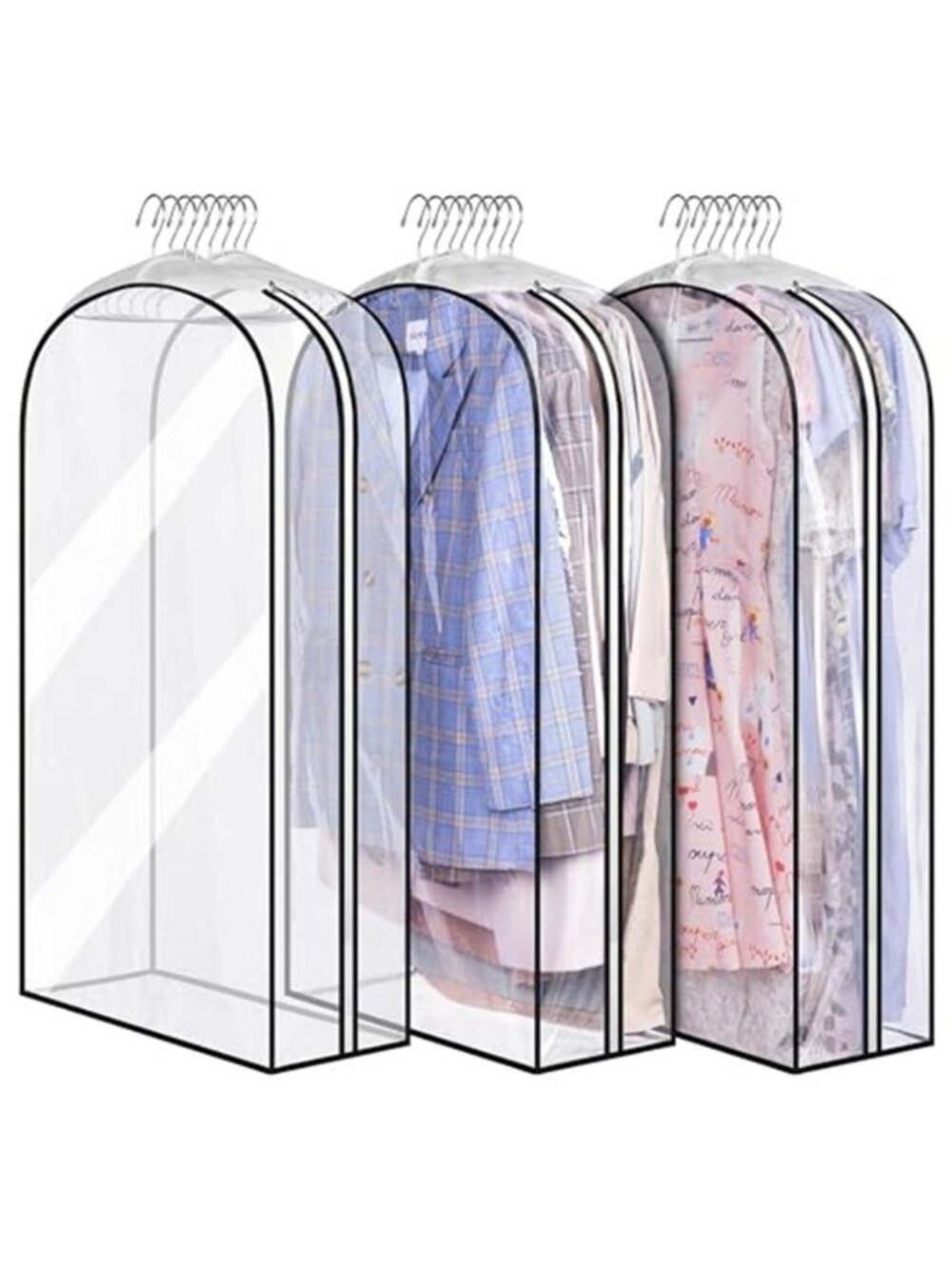 Clear Garment Bags Hanging Clothes Storage Zipper Dust Cover Suit Coat Organizer